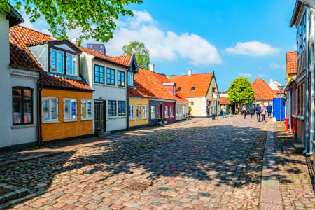 Maisons colorées traditionnelles dans la vieille ville d'Odense, Danemark