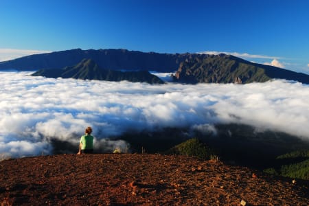 Randonneur, mer de nuage, La Palma, Canaries