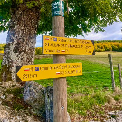 Panneaux sur la voie du Puy en Velay, chemin de Compostelle