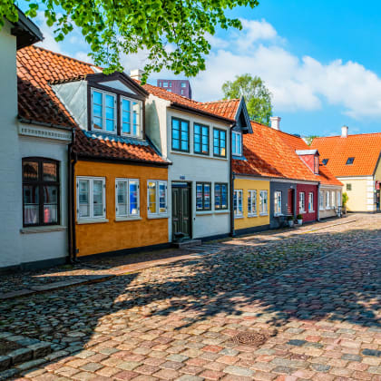 Maisons colorées traditionnelles dans la vieille ville d'Odense, Danemark