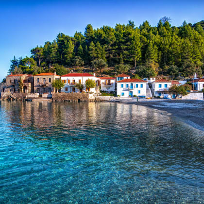 Beautiful village of Kyparissi with clear transparent waters