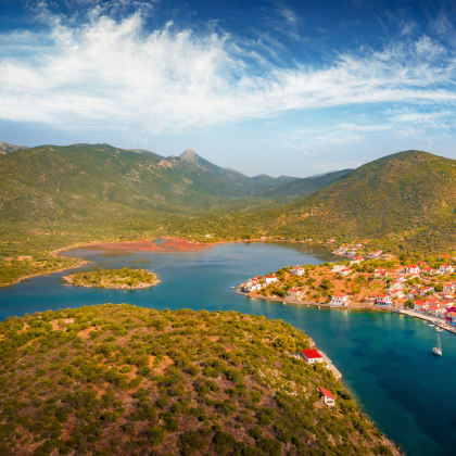 Amazing summer view from flying drone of Limin Ieraka village.
