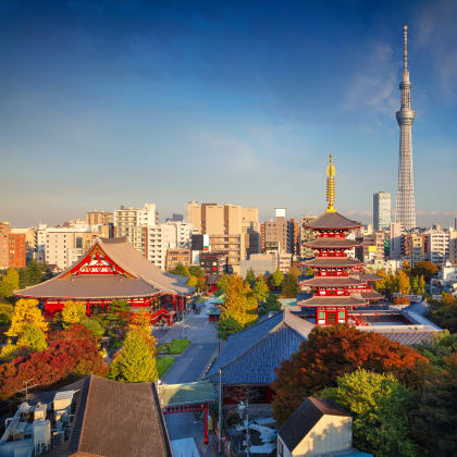 Vue sur Tokyo, skyline, pagoda, sensoji temple,