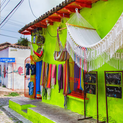 Colorful hammocks for sale in Suchitoto, El Salvador, Central America