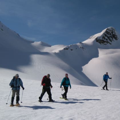 Randonneurs à raquettes dans les Alpes Suisses