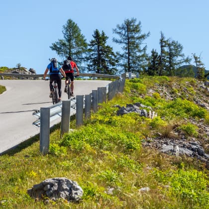 2 VTT sur une route dans la vallée de la Charteuse, Alpes, France